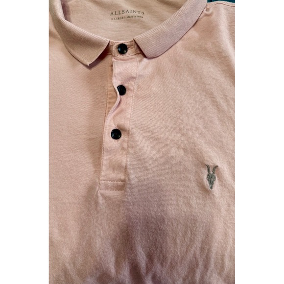 AllSaints Vidal Dusty Pink Polo Ramskull logo Mens XL - Picture 3 of 3